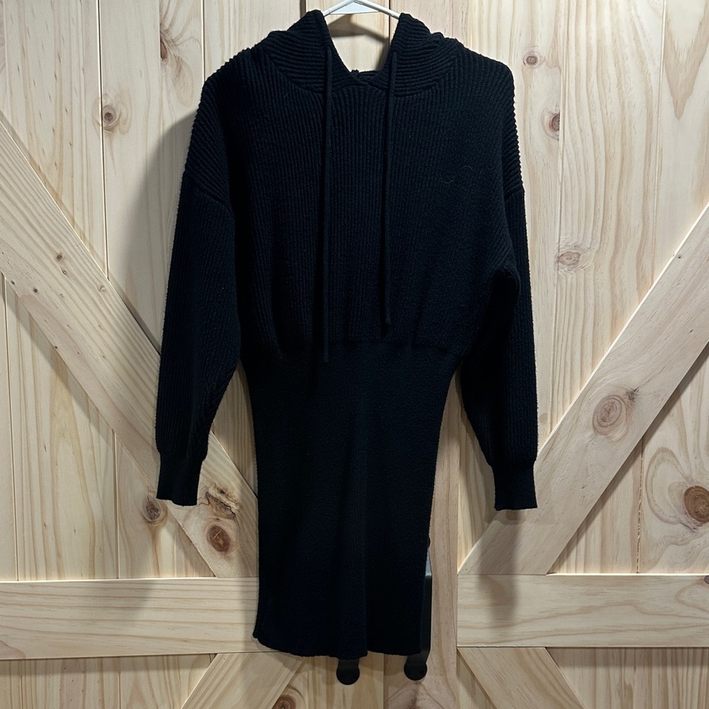 Elegant Black Knit Hoodie Sweater Dress